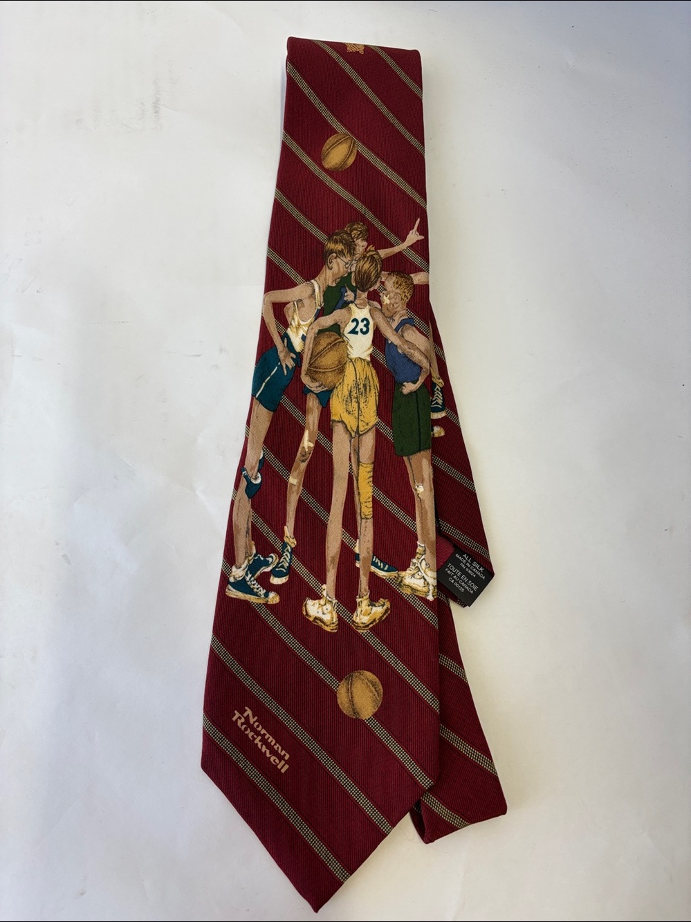 Vintage Brown & Bigelow Norman Rockwell Basketball Print Silk Tie